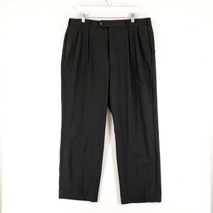 Paul Fredrick Wool Black Pleated Cuffed High Rise Dress Pants 37/30 Lined Partia